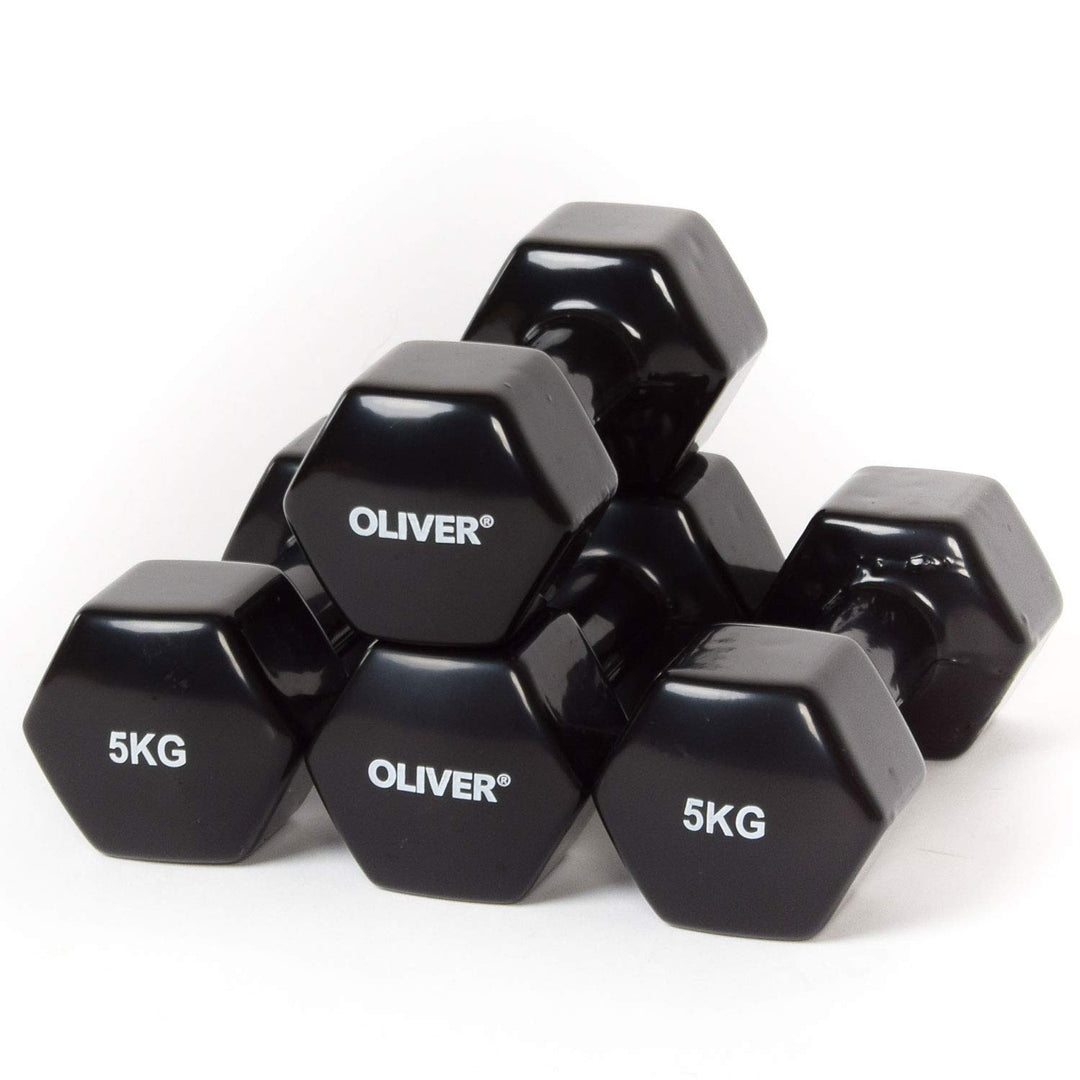 OLIVER Vinyl Hanteln Set Kurzhanteln Schwarz 2 Paar zu je 5,0 kg Fitness