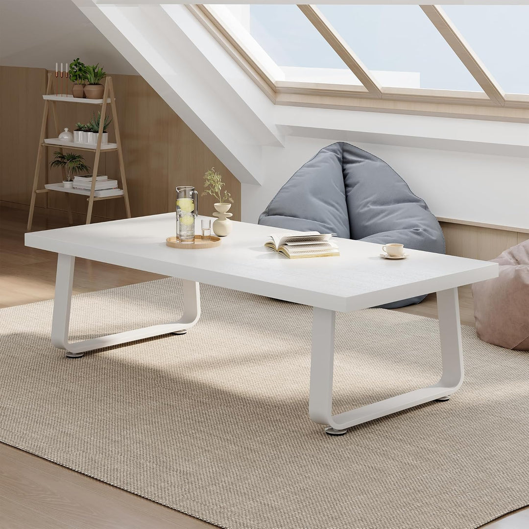 HSH Couchtisch Weiss Tisch Wohnzimmertisch aus Holz Metallgestell Modern Design für Wohnzimmer Beist