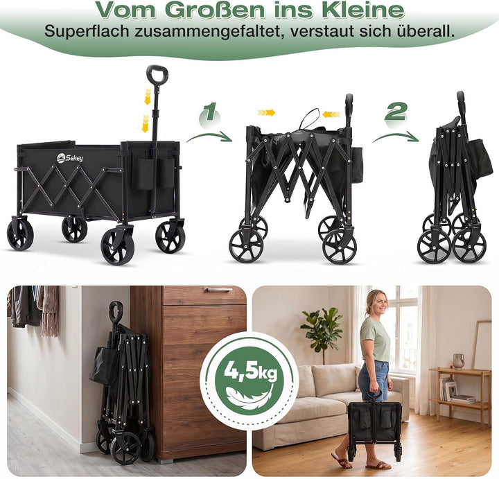 Sekey Bollerwagen Faltbar Klein 80KG, Handwagen Klappbar, Faltbarer Einkaufswagen Campingwagen mit H