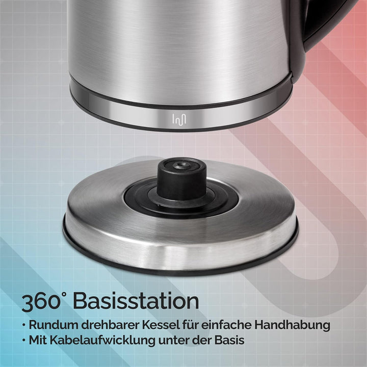 Basics Wasserkocher, Wasserkocher Edelstahl 1L, Wasserkocher klein 1200W, Reisewasserkocher mit Troc
