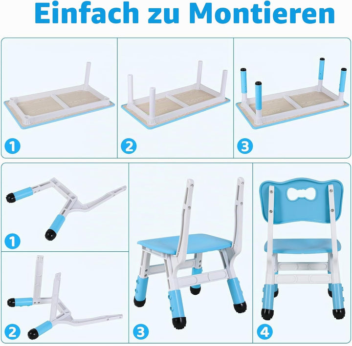 MAMIZO Kindertisch mit 4 Stühlen, Kindertischgruppe Höhenverstellbar, Tisch Stuhl Set für Kindergart
