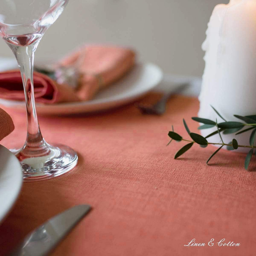 Linen &amp; Cotton Tischläufer Stoff Tischband Tischdeko Hygge 100% Leinen, Coral Rosa (40 x 130 cm) Kle