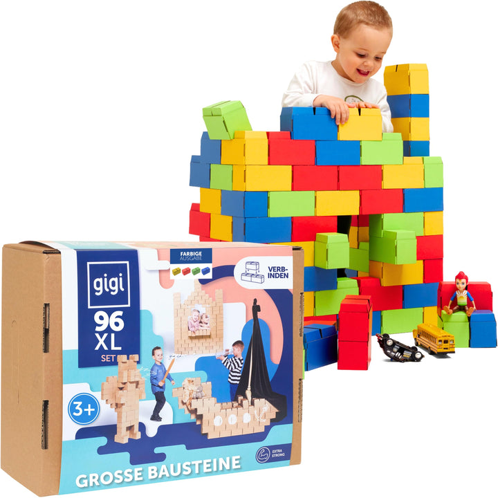 Gigi BLOKS Karton grosse bausteine XL für Kinder - 96 Ineinandergreifende und Stapelbare Bauklötze f