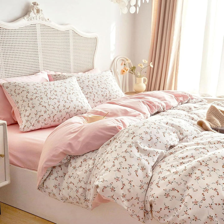 Freyamy Blumen Bettwäsche 135x200cm Mädchen Beige Khaki Bunt Floral Ästhetik Bettwäsche-Set Blumenmu