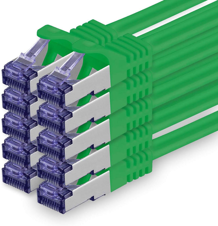 Cat.7 Netzwerkkabel 2m - Grün - 10 Stück - Cat7 Patchkabel (SFTP/PIMF/LSZH) Rohkabel 10 Gb/s mit Rj