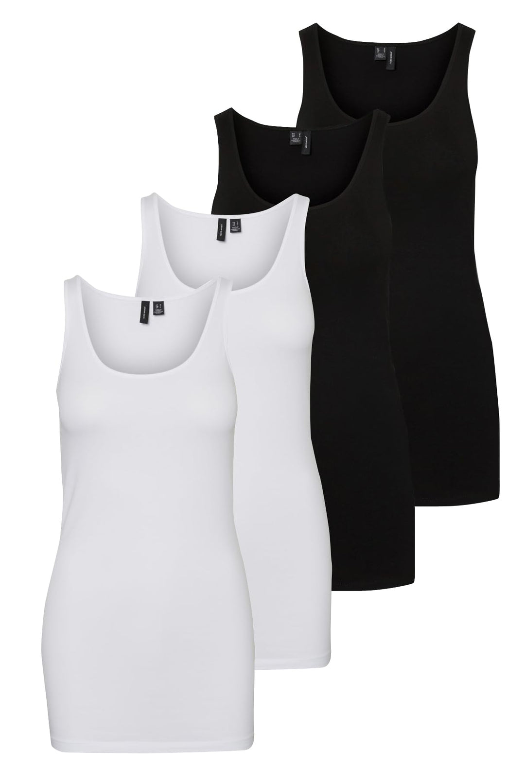 VERO MODA Damen VMMAXI My Soft Long Tank TOP GA 4 10265024 S 4er Pack (2x Schwarz, 2x Bright White),
