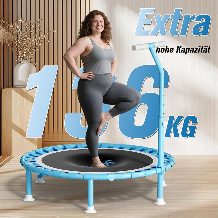 200KG Faltbares Fitness Mini Trampolin Ø 102CM mit Bungee Bänder, 5-Fach Verstellbarer Schaumstoffgr