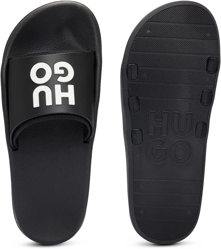 HUGO Herren Nil Slid Slides mit Logo-Riemen Grösse 39 EU Black2, 39 EU Black2