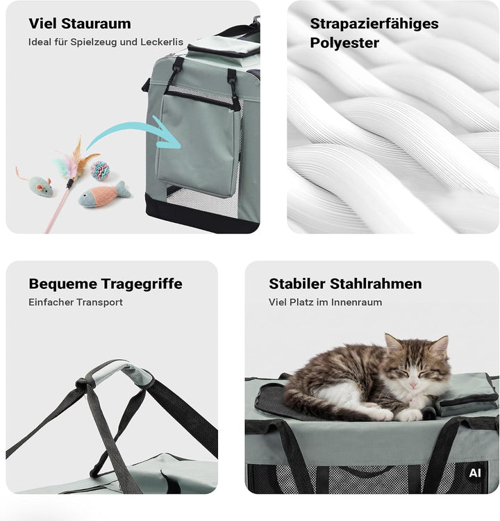 Fudajo Faltbare Transportbox für Haustiere, Grösse L (70x52x50 cm), mit Tragegriff und Liegedecke L