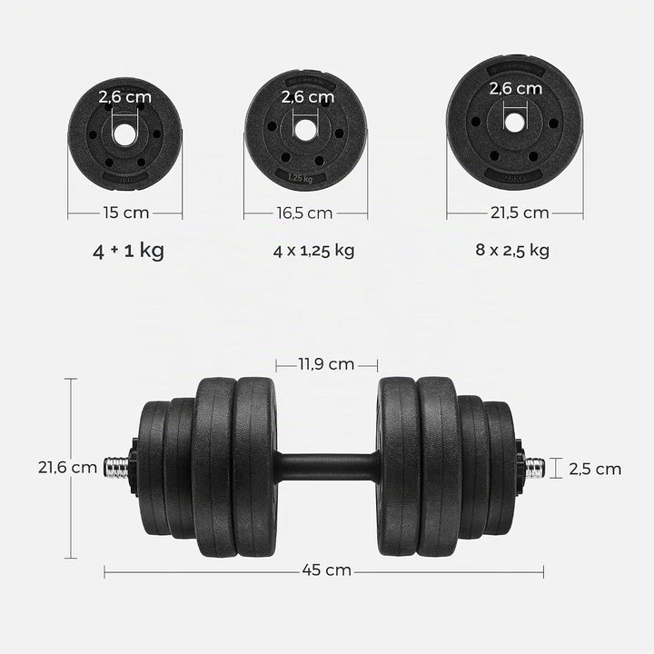SONGMICS Hanteln, Kurzhanteln, 2er Set, 20 kg, 30 kg oder 40 kg, Kunststoff, Hantelstangen, Gewichte