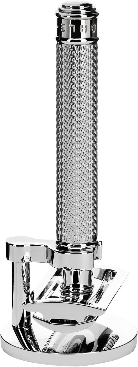 MÜHLE Traditional Rasierset - Rasierhobel mit geschlossenem Kamm und Ständer aus verchromtem Metall