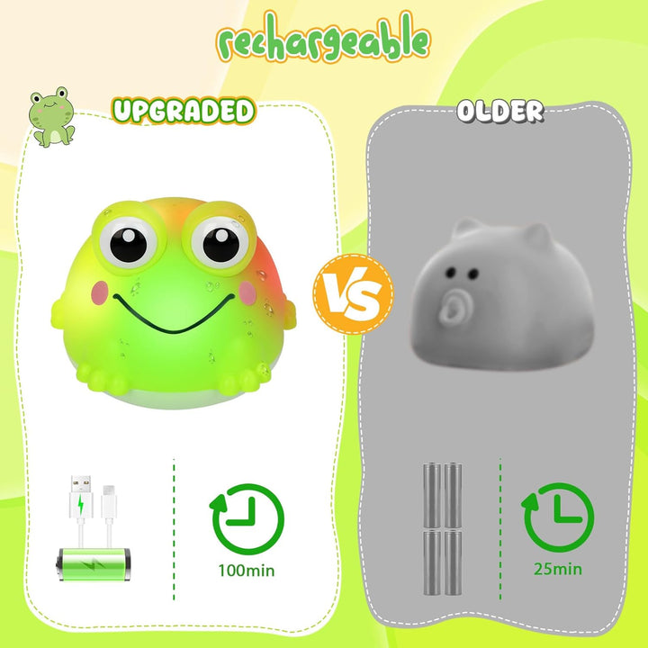 Baby Badespielzeug, Wiederaufladbares Baby Badewannenspielzeug mit LED Licht, Frosch Spray Wasserspi