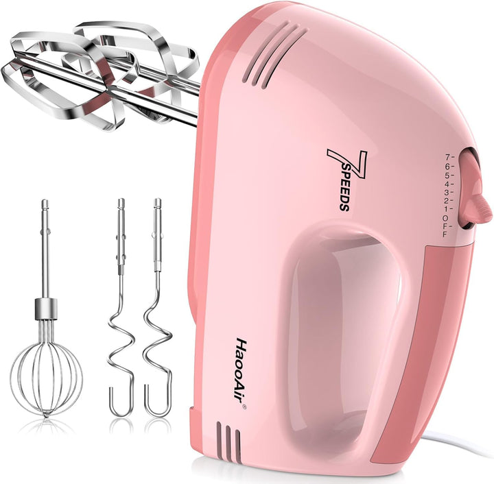 Handmixer, 7-stufig einstellbarer Küchenmixer, 304 Edelstahl-Zubehörteile (1X Schneebesen, 2X Knetha
