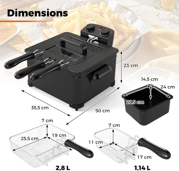 LIFEZEAL Elektrische Fritteuse 5L, Doppel Ölfritteuse mit Sichtfenster, 1700 W Fettfriteuse mit eins