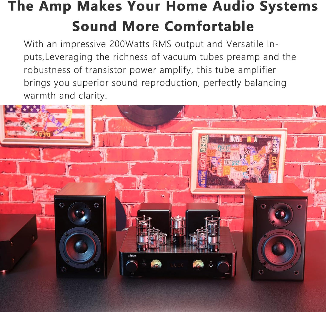 Juson Audio JTA100 2025 200 W Vakuum Röhrenverstärker Integrierter Hybrid mit BT 5.0, OPT AUX,COAX,P