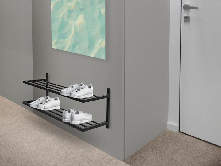 Schuhregal Metall - Schuhregal Hängend - 50 x 33 x 31 cm - mit 2 Ablagen, Wandmontage - Schuh Organi