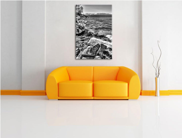 Pixxprint Monocrome, Steinbucht im Mittelmeer, Format: 100x70 auf Leinwand, 100x70