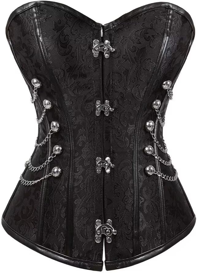 corsagenkleid Steampunk Korsett Kleid Pirat Leder Bustier Spitze Kostüm Burlesque Damen Gothic elega