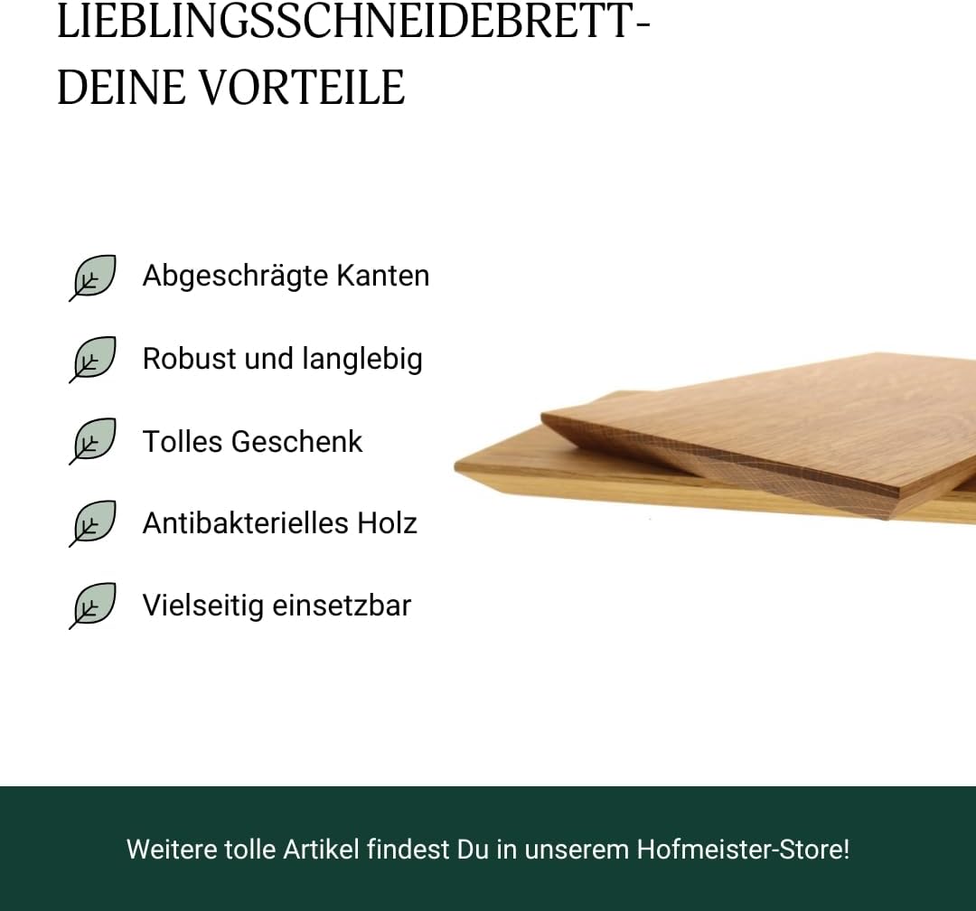 HOFMEISTER® Schneidebrett Eichenholz mit Abschrägungen - Robustes Holzbrett für Küche & Grillen - Pr