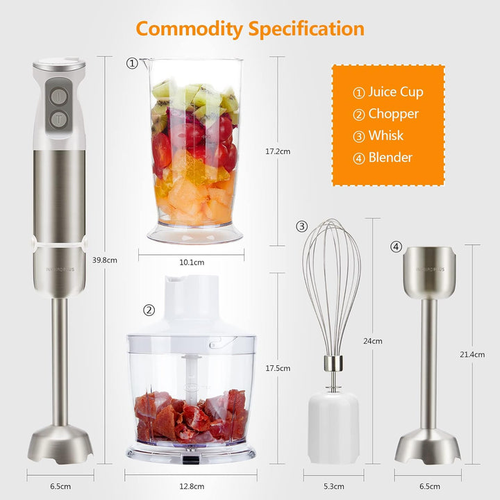 Inkbird Stabmixer Set, 4 in 1 Elektrische Stabmixer mit 6 sechs einstellbaren Stufen, 600 Watt Pürie
