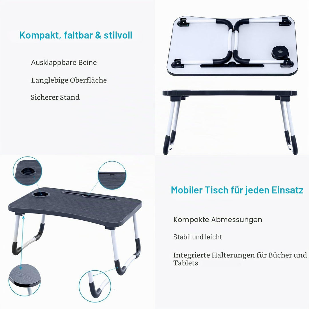Intirilife ausklappbarer Laptoptisch in Schwarz mit 60 x 40 x 28 cm Grösse - Lesetisch Frühstücksbre