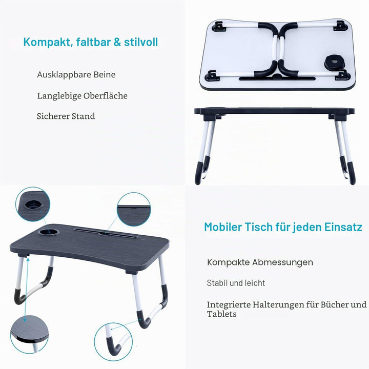 Intirilife ausklappbarer Laptoptisch in Schwarz mit 60 x 40 x 28 cm Grösse - Lesetisch Frühstücksbre