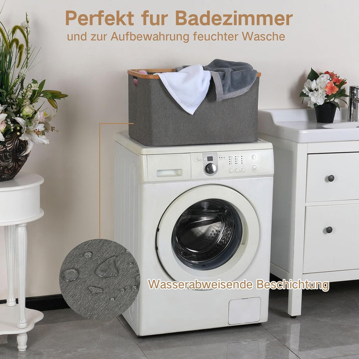 efluky Faltbarer Wäschekorb 60L, Bambus Stoff Faltbarer Storage Basket, Aufbewahrung Klappbar Wäsche