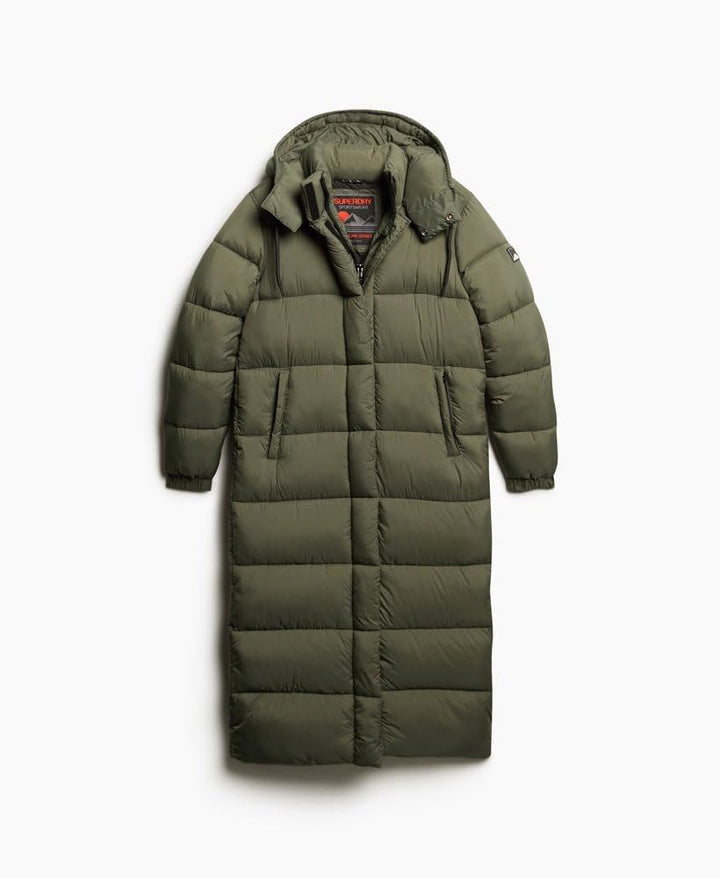 Superdry Damen Ripstop Longline Puffer Jacket Jacke, Mehrfarbig (Football Dark Moss Grid), 36