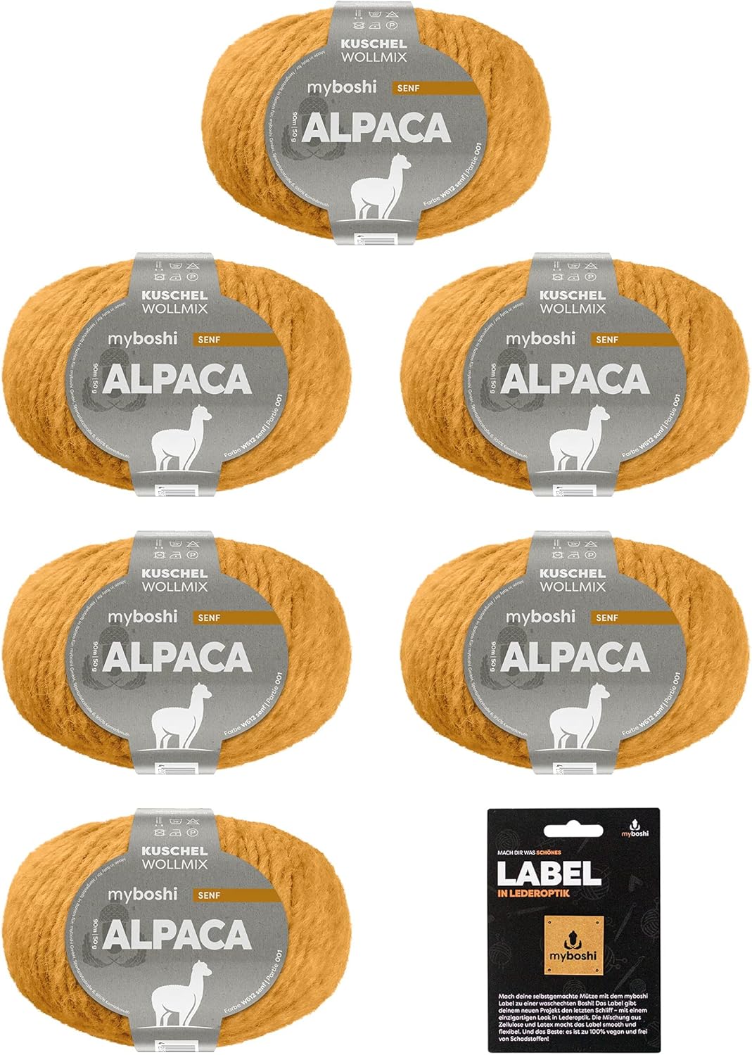 myboshi Alpaca-Wolle inkl. original Label in Lederoptik, zum Häkeln/Stricken, temperaturregulierend,