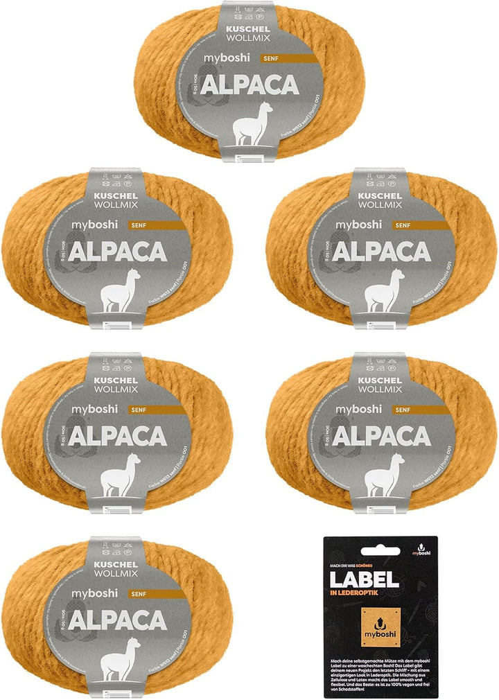 myboshi Alpaca-Wolle inkl. original Label in Lederoptik, zum Häkeln/Stricken, temperaturregulierend,