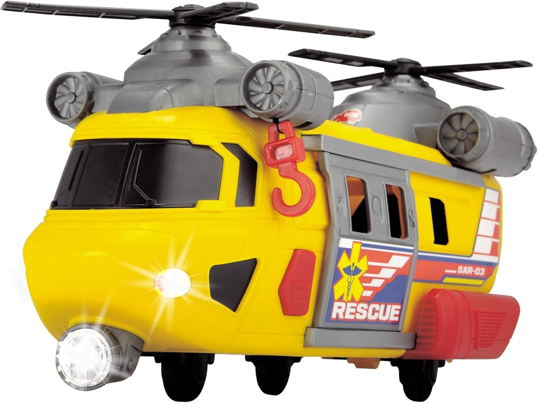 Dickie Toys Rettungshelikopter mit drehbarem Frontlicht & Sound, Helikopter mit Aufzieh-Seilwinde in