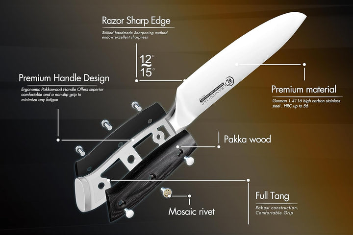 GRAND SHARP Chefmesser, Scharf Fleischmesser Kochmesser 20cm, Profi Messer Küchenmesser aus Hochwert
