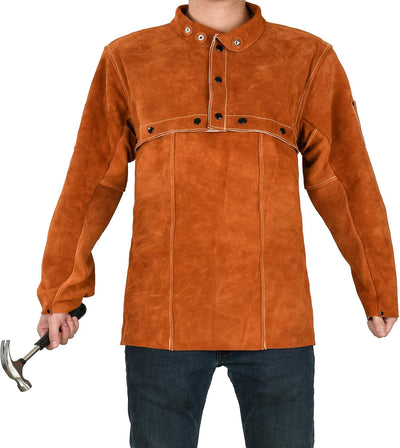 LeaSeek Schweisser Jacke aus Leder, Flammhemmende Schweisserschürze Schutzkleidung für Holzarbeiter