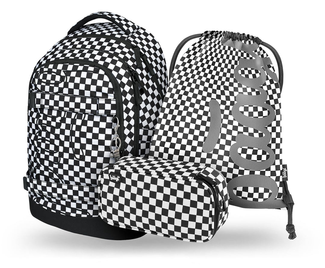 Baagl Schulrucksack Set Jungen Mädchen Teenager 3 Teilig, Skateboard Rucksack Skate MAX, Schultasche