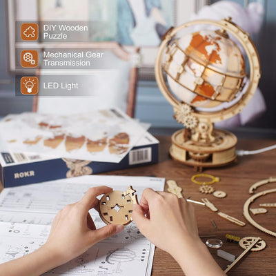 ROKR Holzpuzzle Erwachsene 3D Holz Puzzle Modell Mit Globus Modellbau, 180 Teilen, Luminous Globe