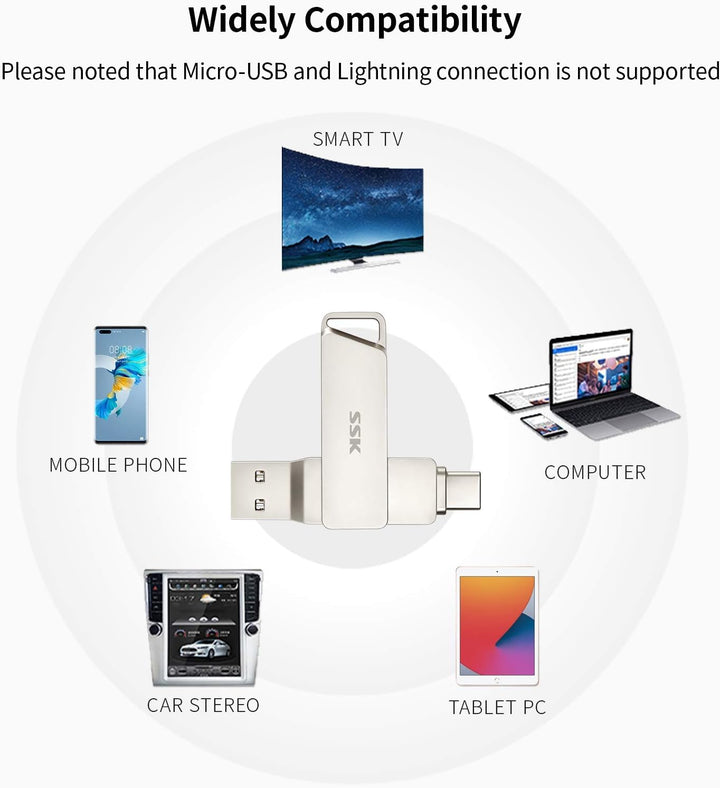 SSK USB C-Disk 64GB Speicher bis zu 200 MB/s Dual-Laufwerk Typ C + USB 3.2 Jump Flash Drive-Speicher