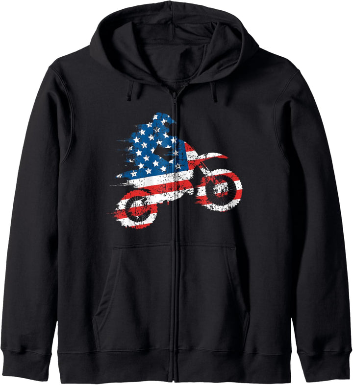 Motocross Silhouette Vintage American Flag Kapuzenjacke