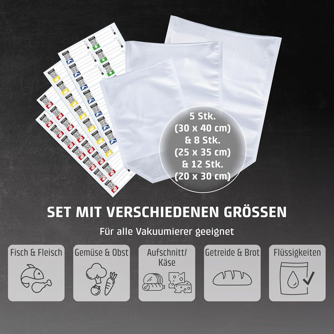 CASO Profi- Standbeutel Set/Vakuumbeutel mit Standboden, ideal für das Vakuumieren von Flüssigkeiten