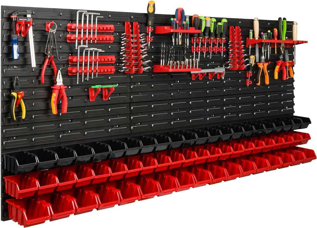 Lagersystem Werkstattregal | 172 x 78 cm | 61 stck. Box | Wandregal mit Werkzeughalterungen und Stap