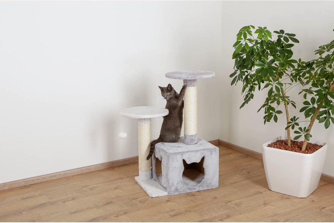 Kerbl Pet Kratzbaum Saphir Light, Für kleine bis mittelgrosse Katzen, Mit Sisalsäulen/Häuschen/Spiel