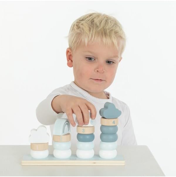 Elefantasie Stapelringe aus Holz blau personalisierbar mit Name und Geburtsdaten Baby Geschenk mit G