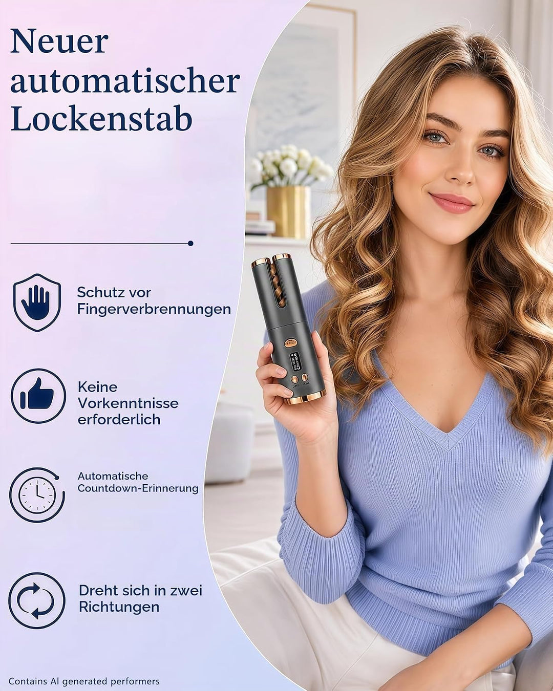 Automatischer Lockenstab Kabellos, Lockenwickler Akku mit Keratin | Welleneisen mit 6 Temperaturen &amp;