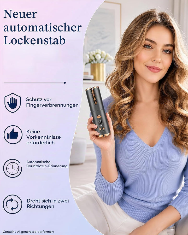 Automatischer Lockenstab Kabellos, Lockenwickler Akku mit Keratin | Welleneisen mit 6 Temperaturen &amp;