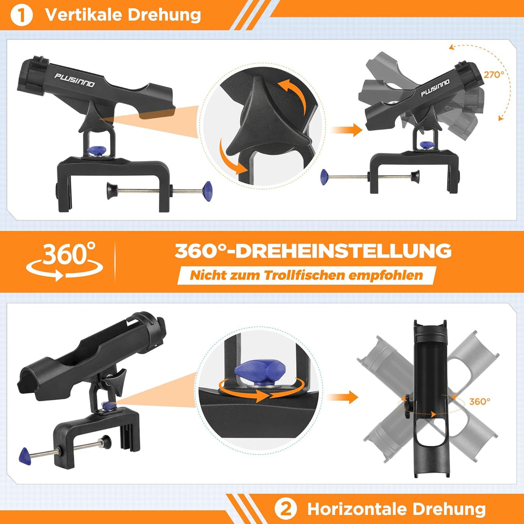 PLUSINNO Angelrutenhalter für Boote, Angelausrüstung mit vergrössertem Clip, innovatives Design in D