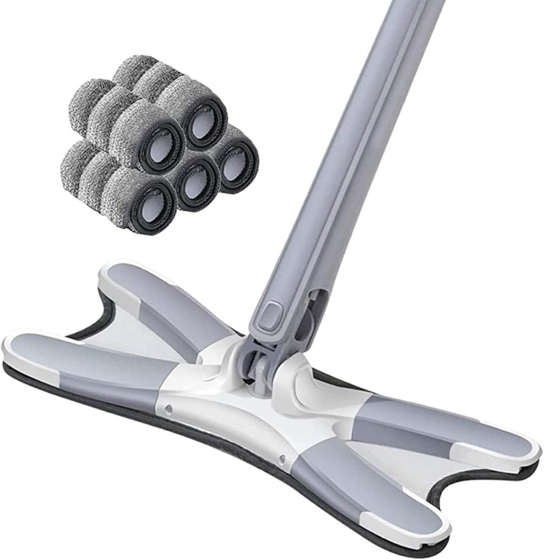 Flacher Mopp, Reinigungsmopp für Bodenwischer, 360° drehbar, Lazy Butterfly Mop mit 5 Pads, trocken