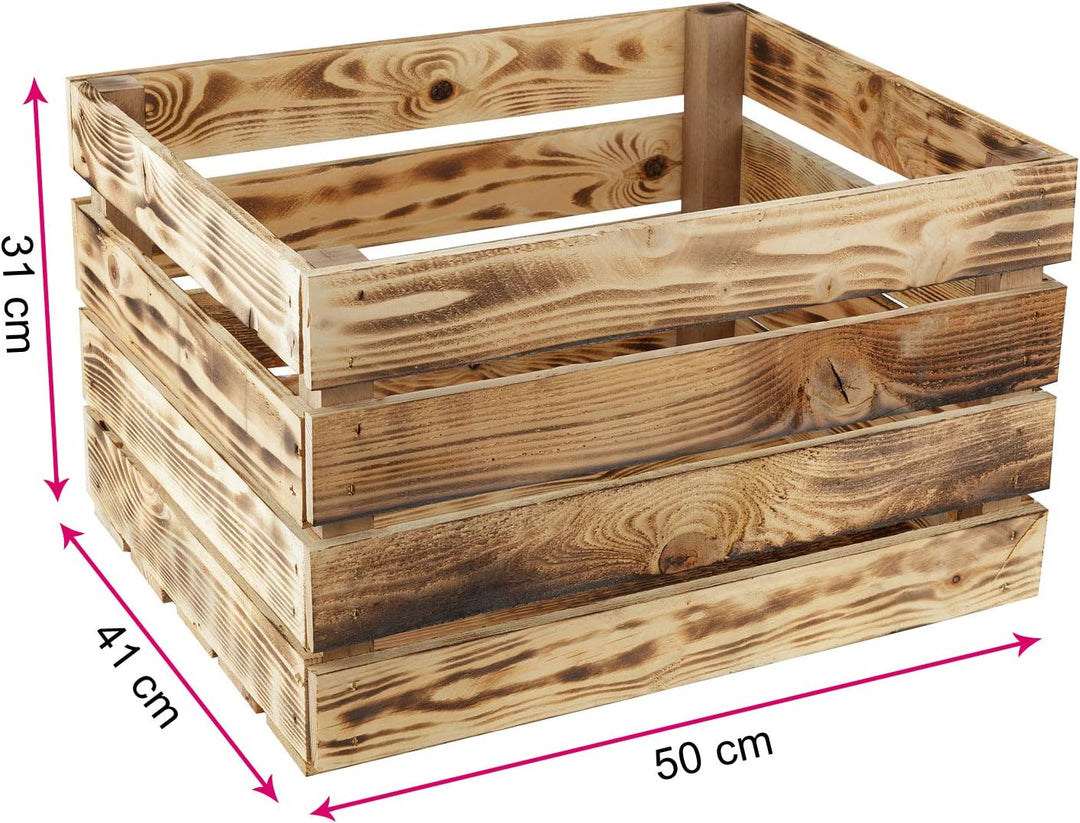GrandBox Geflammte 2er Set Holz-Kiste 50x40x30 cm Wein-Kiste Obst-Kiste Deko-Kiste Kaminholz-Kiste A
