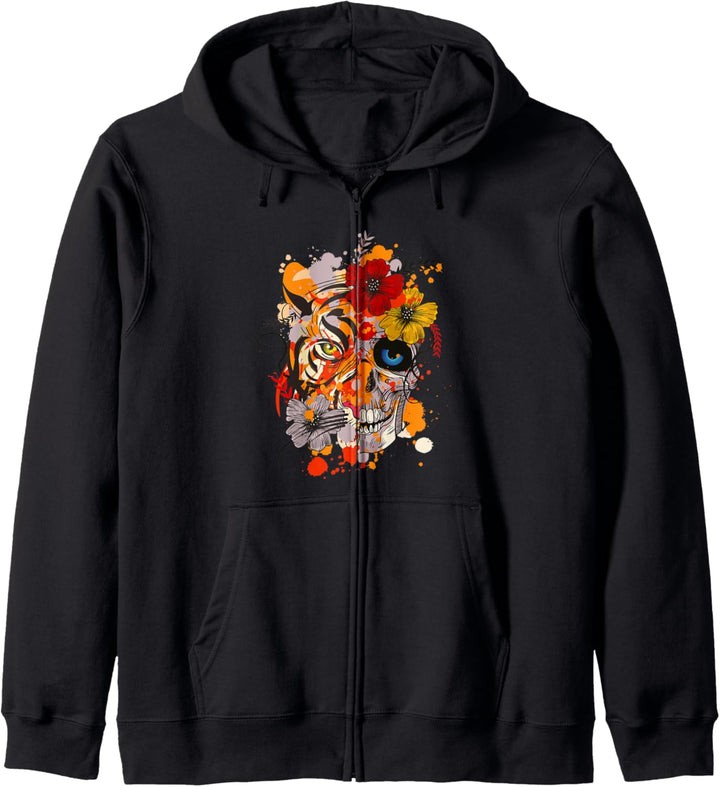 Fantasie Tiger Blumen Tier Motiv Kunst Fantasie Kapuzenjacke