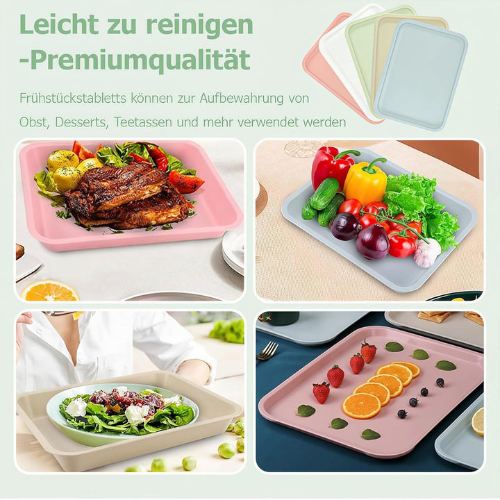 5 Stück Kunststofftablett, 36,5 x 26,5 cm Kunststoff Serviertabletts Klein, Küche Wiederverwendbar R