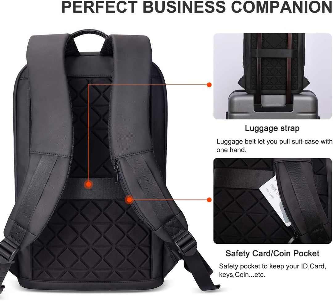 Business Rucksack Herren 15,6 Zoll Laptop Rucksack, Schlanker Kleiner Notebook Rucksackmit USB-A & U