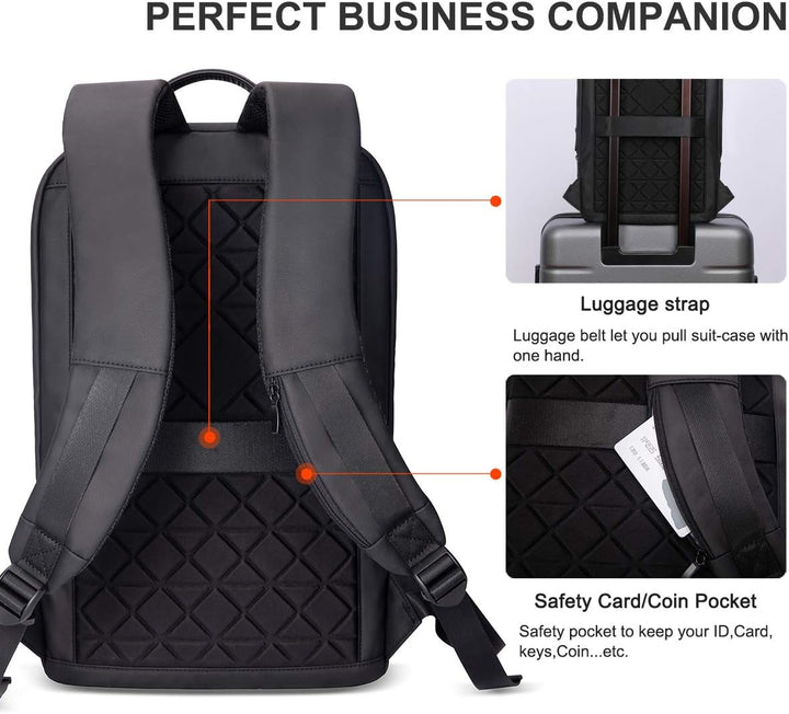 Business Rucksack Herren 15,6 Zoll Laptop Rucksack, Schlanker Kleiner Notebook Rucksackmit USB-A & U